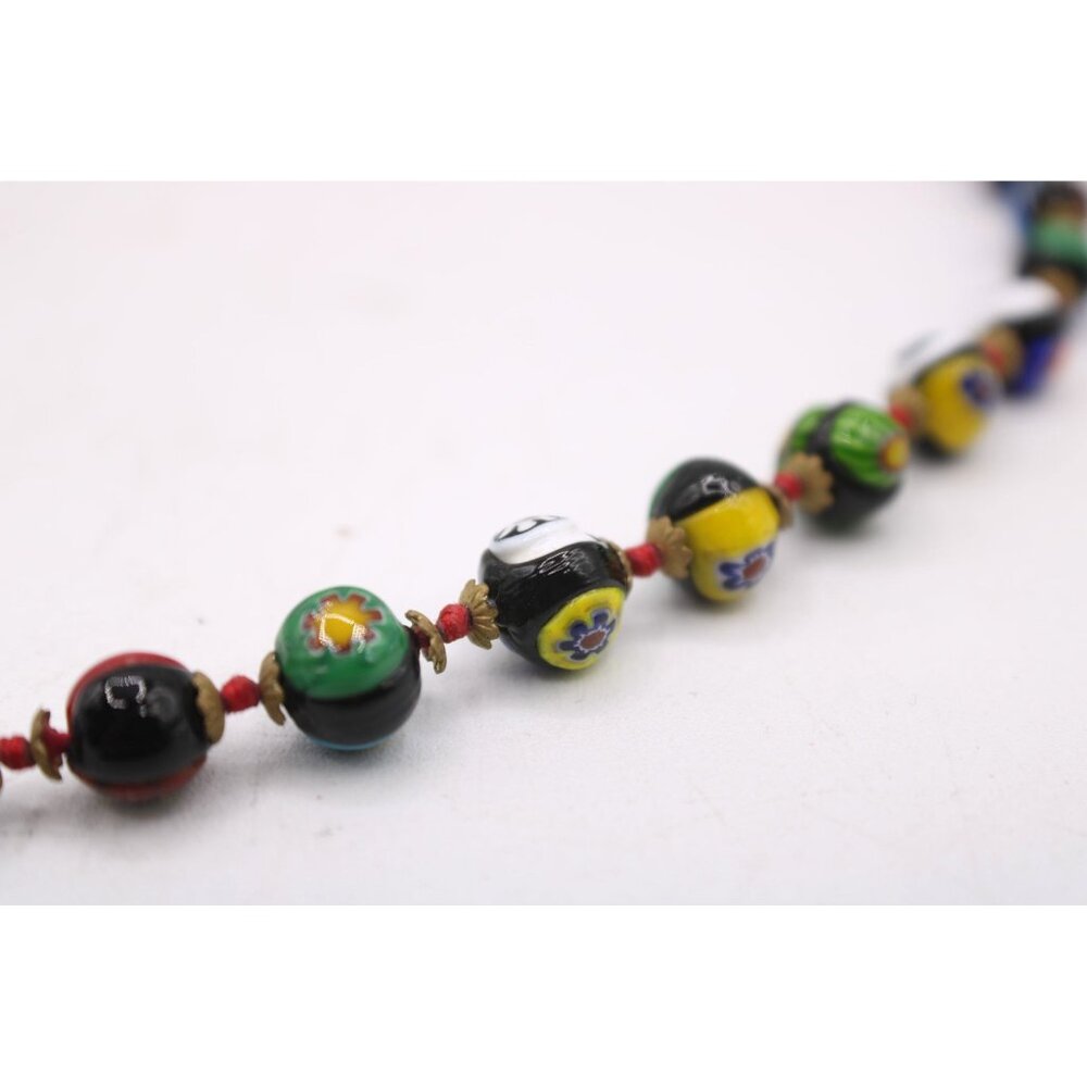 Venetian Millefiori Italian Glass Murano Bead Necklace Screw Clasp 22" Vintage - Picture 5 of 9